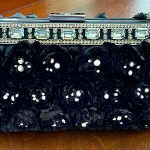 VALENTINO Satin Flowers Pearls & Crystals Chain Strap or Clutch Bag